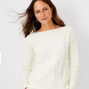 Ann Taylor White Pearlized Cable Sweater